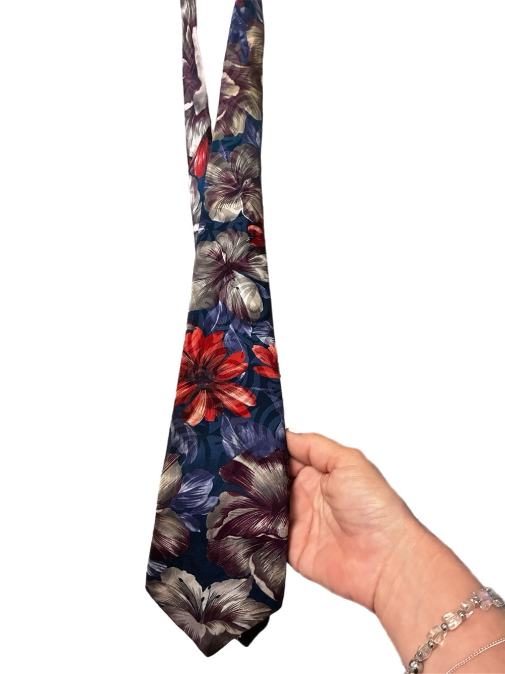 Floral Navy Men’s Tie with Red & Gray Accents